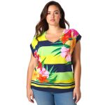  Elegáns női beach felső sötétkék-trópusi minta