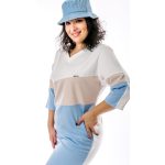 ALLOVER V nyakú ferdén vágott ruha (fehér-drapp-világoskék)