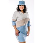 ALLOVER V nyakú ferdén vágott ruha (fehér-drapp-világoskék)