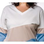 ALLOVER V nyakú ferdén vágott ruha (fehér-drapp-világoskék)