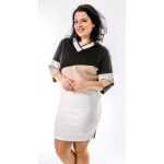 ALLOVER V nyakú ferdén vágott ruha (fekete-drapp-fehér)