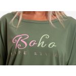  Olivazöld színű rövid ujjú passzés felső Boho-neon