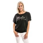  Fekete színű rövid ujjú passzés felső Boho-neon