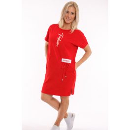 Divatos rövid ujjú zsebes ruha piros-masnis