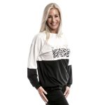 CITY T-shirt vonalú húzózsinóros női felső fekete-fehér absztrakt-dream minta