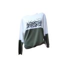 CITY T-shirt vonalú húzózsinoros női felső olivazöld-fehér absztrakt-dream 