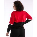  Elegáns női húzózsinóros hosszú ujjú felső piros-fekete. Fehér levélminmtával.