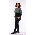  Elegáns női húzózsinóros hosszú ujjú felső EZÜSTSZÜRKE-FEKETE ROMBUSZ zöld csíkkal