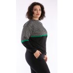  Elegáns női húzózsinóros hosszú ujjú felső EZÜSTSZÜRKE-FEKETE ROMBUSZ zöld csíkkal