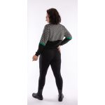  Elegáns női húzózsinóros hosszú ujjú felső EZÜSTSZÜRKE-FEKETE ROMBUSZ zöld csíkkal