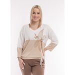 Elegáns húzózsinóros 3/4 -es ujjú felső fehér-bézs LILIOM