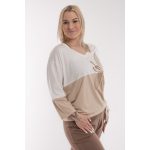 Elegáns húzózsinóros 3/4 -es ujjú felső fehér-bézs LILIOM