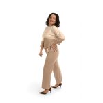 Elegáns húzózsinóros 3/4 -es ujjú felső krém-mokka BE REAL 