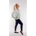  Elegáns húzózsinóros 3/4 -es ujjú felső FEHÉR-MENTAZÖLD LILIOM nyomattal