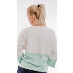  Elegáns húzózsinóros 3/4 -es ujjú felső FEHÉR-MENTAZÖLD LILIOM nyomattal