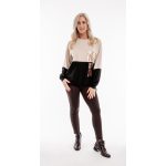 Elegáns női húzózsinóros hosszú ujjú felső cappucchino-fekete zebra-beautiful minta