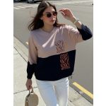 Elegáns női húzózsinóros hosszú ujjú felső cappucchino-fekete zebra-beautiful minta