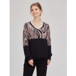  Elegáns húzózsinóros hosszú ujjú fekete-bézs hullám mintás felső 