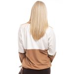  Elegáns húzózsinóros hosszú ujjú felső ekrü-karamell ocelot csíkkal