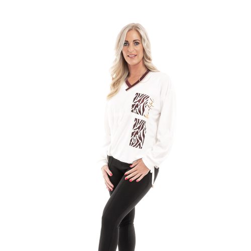 Elegáns húzózsinóros hosszú ujjú felső ekrü