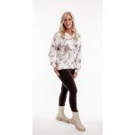 Elegáns húzózsinóros rajzolt virág mintás kötött felső ekrü