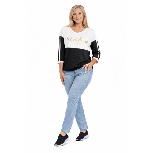 Elegáns húzúzsinóros tavaszi laza felső fehér-fekete