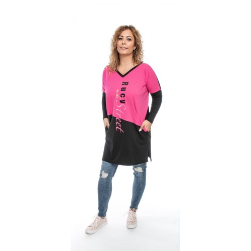 Pink-fekete STREET CORNER zsebes pamut ruha / tunika