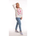 Fehér hosszú ujjú pamut felső, neon pink szívmintával