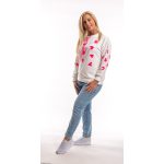 Fehér hosszú ujjú pamut felső, neon pink szívmintával