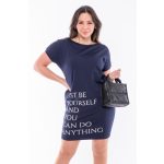 Rövid ujjú zsebes ruha (sötétkék- szöveges mintával)