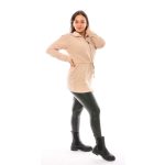 Hosszú ujjú derékban megkötős hosszított cipzáros felső (drapp)