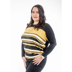 Hosszú ujjú mustár-fekete-fehér csíkos lezser felső Hosszú ujjú mustár-fekete-fehér csíkos lezser felső