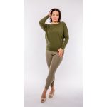Hosszú ujjú ejtett vállú passzés felső - olivazöld