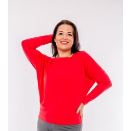 Hosszú ujjú ejtett vállú passzés felső - PIROS 