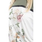 Hosszú ujjú keki alapon virág mintás gumis derekú felső