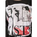 Hosszú ujjú fekete alapon képeslapos passzés felső