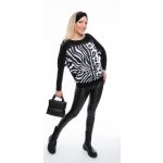 Hosszú ujjú fekete-fehér zebra és ocelot mintás passzés felső