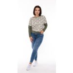 Hosszú ujjú passzés felső, keki alapon, drapp ecrü levél minta.