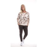 Hosszú ujjú passzés felső cappucino rajzolt virág minta.