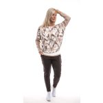 Hosszú ujjú passzés felső cappucino rajzolt virág minta.