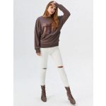 Basic hosszú ujjú női passzés felső csokoládébarna-You look felirat