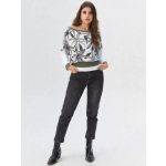  Hosszú ujjú passzés felső olivazöld rajzolt virág minta.