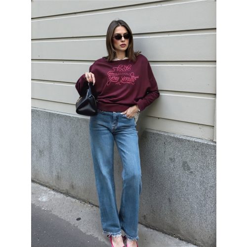  Basic hosszú ujjú női passzés felső burgundi You look felirat