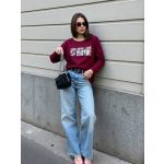 Női passzés felső burgundi - szirom mintával