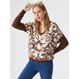    Hosszú ujjú passzés felső bohem mintás csokoládé-ekrü