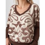  Hosszú ujjú passzés felső bohem mintás csokoládé-ekrü