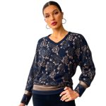 Hosszú ujjú női passzés felső fekete-bronzszínű csillogó részletekkel