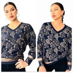 Hosszú ujjú női passzés felső fekete-bronzszínű csillogó részletekkel