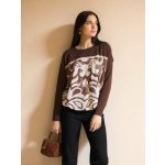 Boho mintás laza felső gumirozott derékkal csokoládé