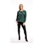  Laza női felső gumirozott derékkal zöld alapon felirat és rátét